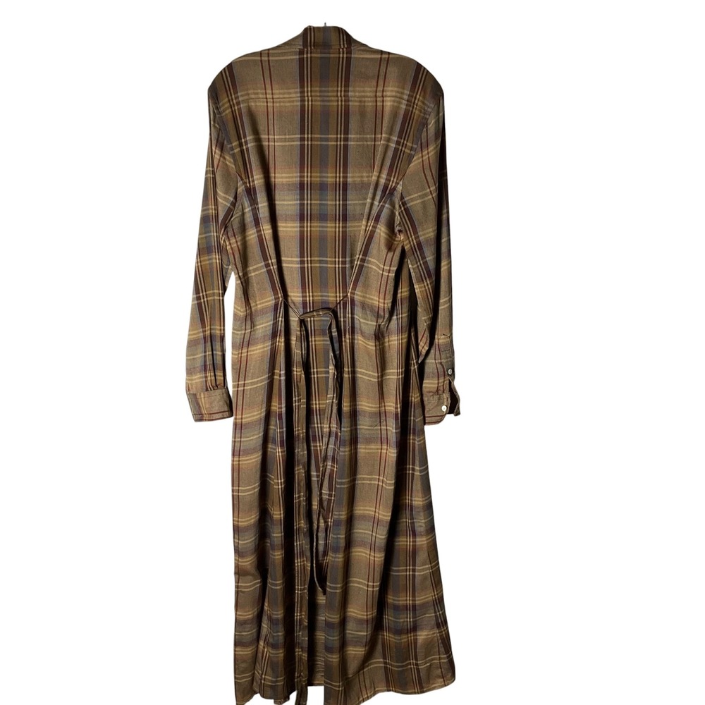 Polo Ralph Lauren Flannel Belted Midi Shirt Dress Brown Plaid Size XL - Picture 7 of 9